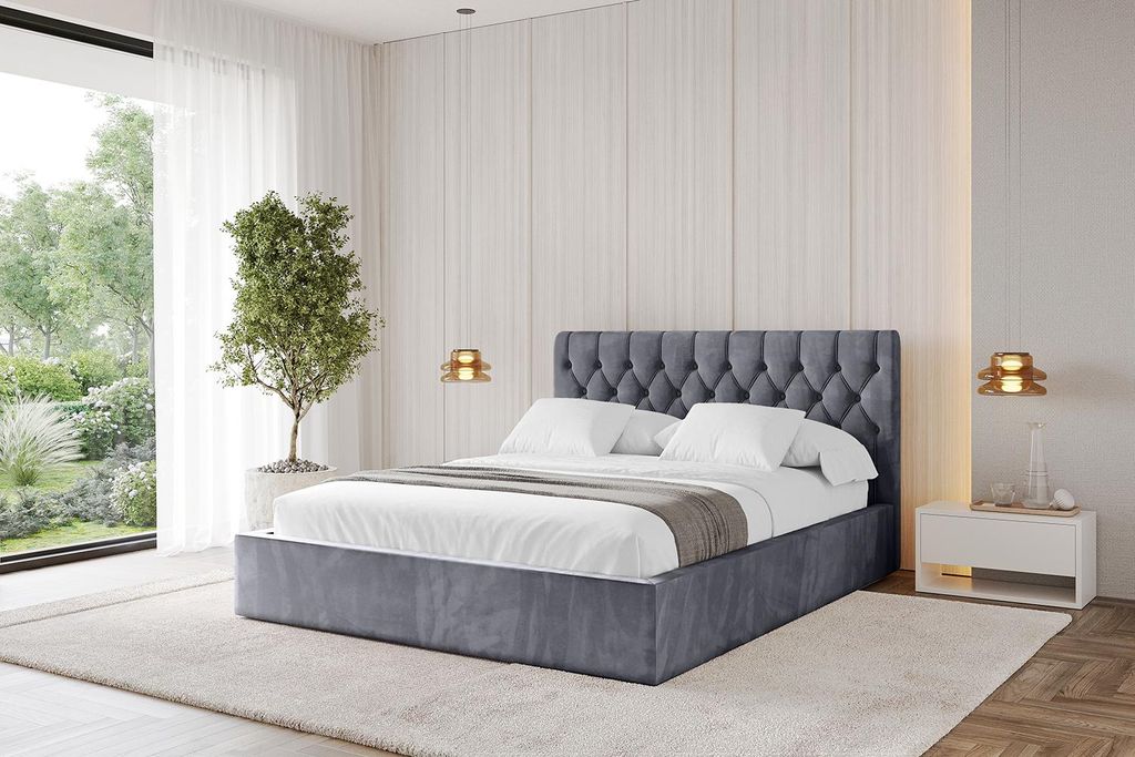 ALTDECOR Polsterbett mit Bettkasten - RENO 120x200 Dunkelgrau und Lattenrost, Bett mit Kopfteil, Boxbett ohne Matratze, Doppelbett mit Stauraum