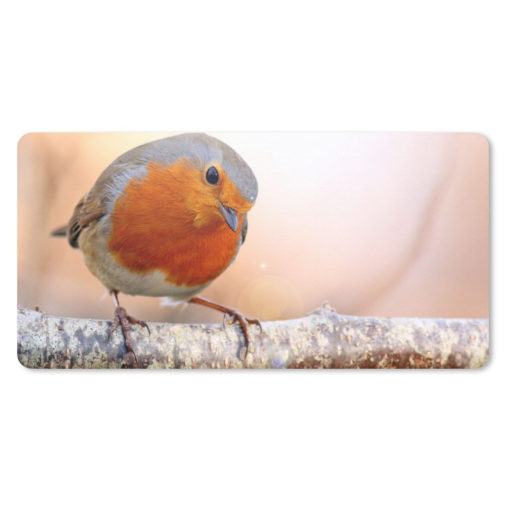 MuchoWow Schreibtischunterlage Rotkehlchen - Ast - Baum 80x40 cm - XXL Mauspad - Gaming Mauspad