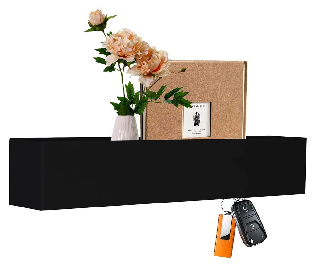 43cm Schlüsselbrett Mit Ablage, Garderobenhaken Schwarz Modern Minimalist-Stil, Versteckte Haken, Wandgarderobe Mit Ablage, Eisen Garderobenleiste...