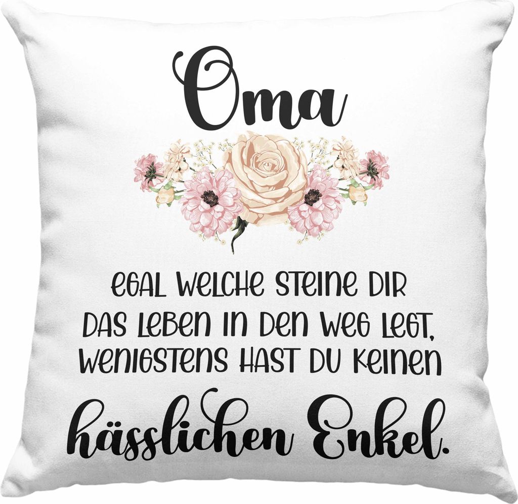 Trendation - Beste Oma Geschenk Deko-Kissen mit Füllung 40x40 Geburtstagsgeschenk von Enkel Geschenkideen Lustig Geburtstag (Grau)