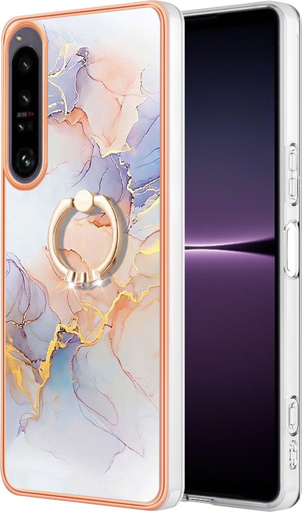 Hülle für Sony Xperia 1 IV Muster TPU Silikon Stoßdämpfer Bumper Schutzhülle mit Ring Ständer Grau