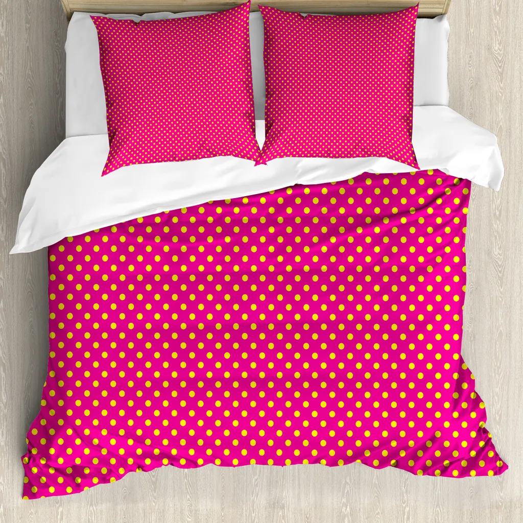 Copripiumino ABAKUHAUS Retro, design femminile e nostalgico, antiacaro, adatto a chi soffre di allergie, con federe, 200 cm x 200 cm - 80 x 80 cm, rosa e giallo