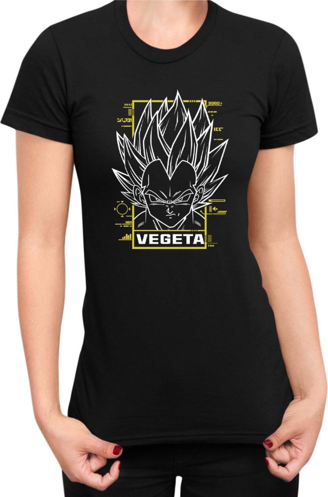 Damen T-Shirt Japan Manga Anime Comics Animation Dragon Anime Manga Ball Vegeta 9000 Power, Lady XS / Schwarz