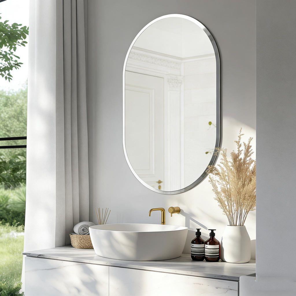 Vrygle Spiegel Rahmenlos Wandspiegel 50×80cm Oval: Modern Badspiegel abgeschrägter Silber, HD Badezimmerspiegel für Wohnzimmer Schlafzimmer Bade...