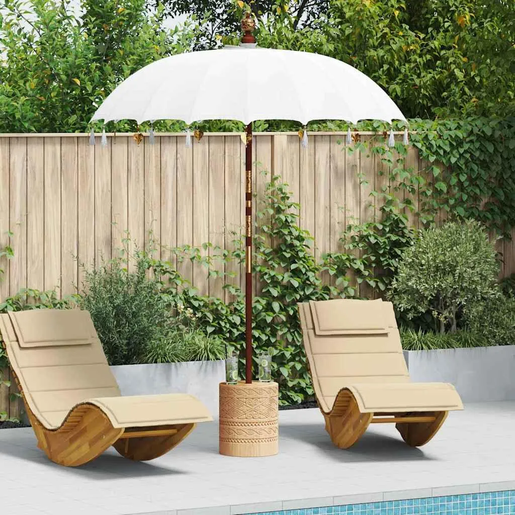 Grand parasol de jardin style balinais crème 190 cm pour terrasse zen
