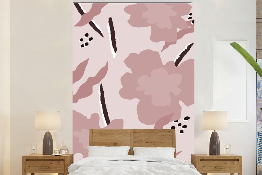 MuchoWow Fototapete für Wohnzimmer oder Schlafzimmer Wandtapete Vinyl Motivtapete Blumen - Pflanzen - Pastell - Abstrakt - 225x350 cm - Schlafzi...