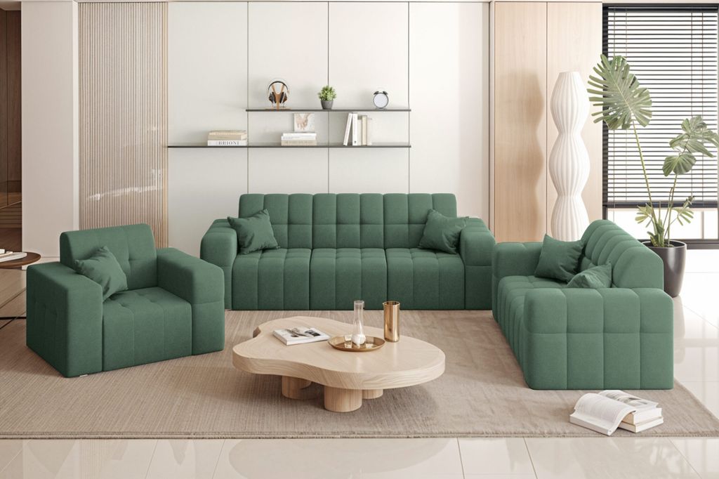 Kaiser Möbel Couchgarnitur NIMES - Sofagarnitur 3-2-1 , breite Farbpalette, Stoff Portland Grün