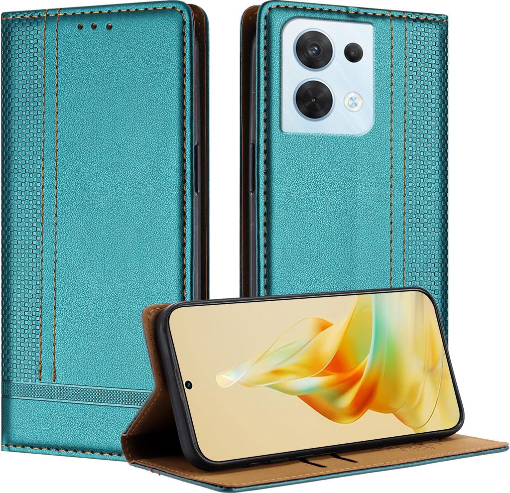 Handyhülle für OPPO Reno8 5G Leder Flip Klappbare Schutzhülle mit Standfunktion Grün