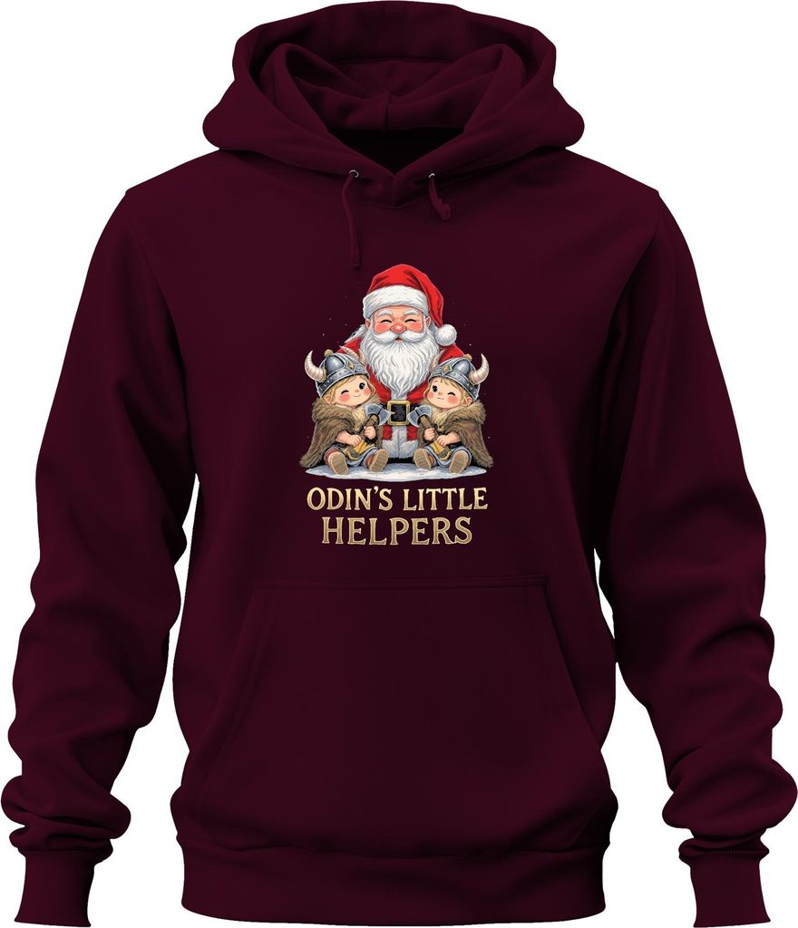 Odin's Little Helpers Weihnachtsmann Wikinger Kinder Retro Lustig Uni Hoodie Kapuzenpullover, Burgundy, M
