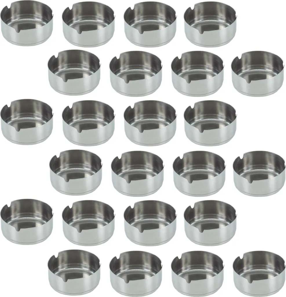 Lot de 24 Cendriers en Acier Inoxydable Argenté Ø 8 cm pour Intérieur