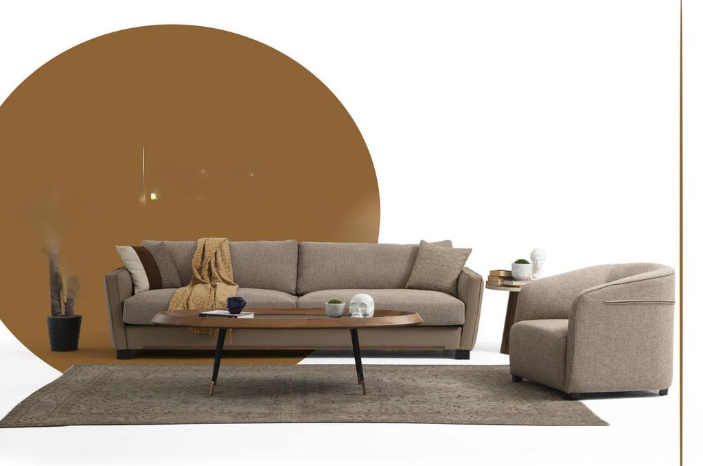 Sofagarnitur 31 Sitzer Sessel Dreisitzer Modern Stoff Beige Set Design