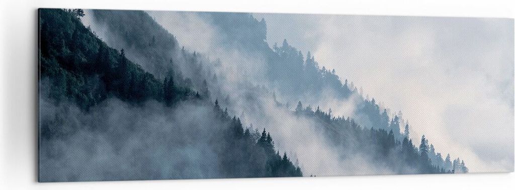 Bild auf Leinwand - Leinwandbild - Einteilig - Berge Nebel Bäume - 160x50cm - Wand Bild - Wanddeko - Wandbilder - Leinwanddruck - Bilder - Wanddek...