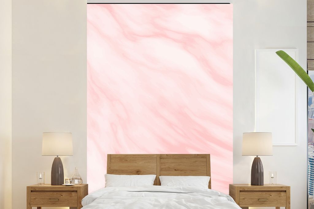 MuchoWow Fototapete für Wohnzimmer oder Schlafzimmer Wandtapete Vinyl Motivtapete Marmor - Rosa - Weiß - Luxus - Marmoroptik - 225x350 cm - Sch...
