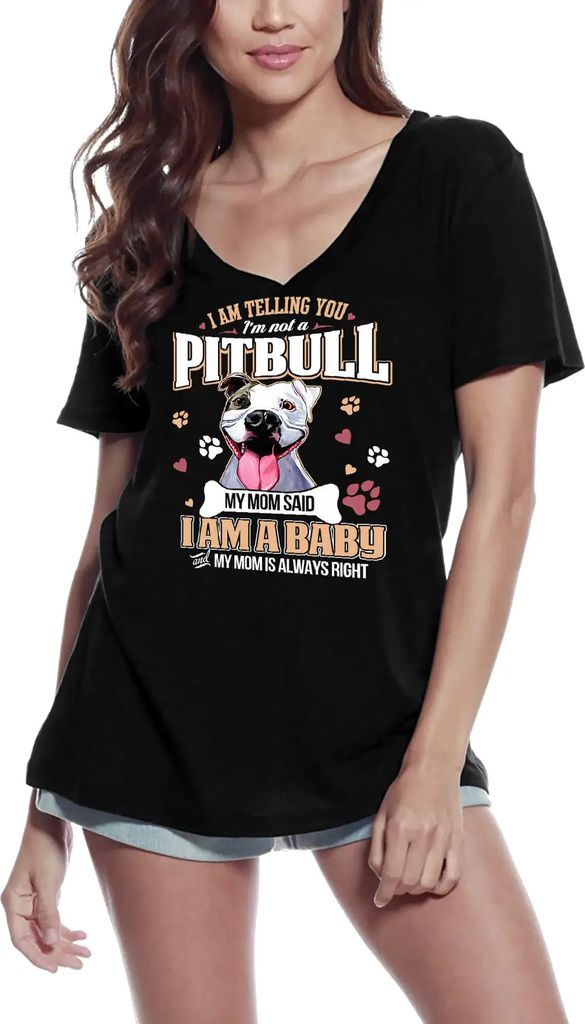 Damen Grafik T-Shirt V-Ausschnitt Ich bin kein Pitbull ich bin ein Baby – I'm Not Pitbull I Am Baby – Öko-Verantwortlich Vintage Jahrgang Kurzarm
