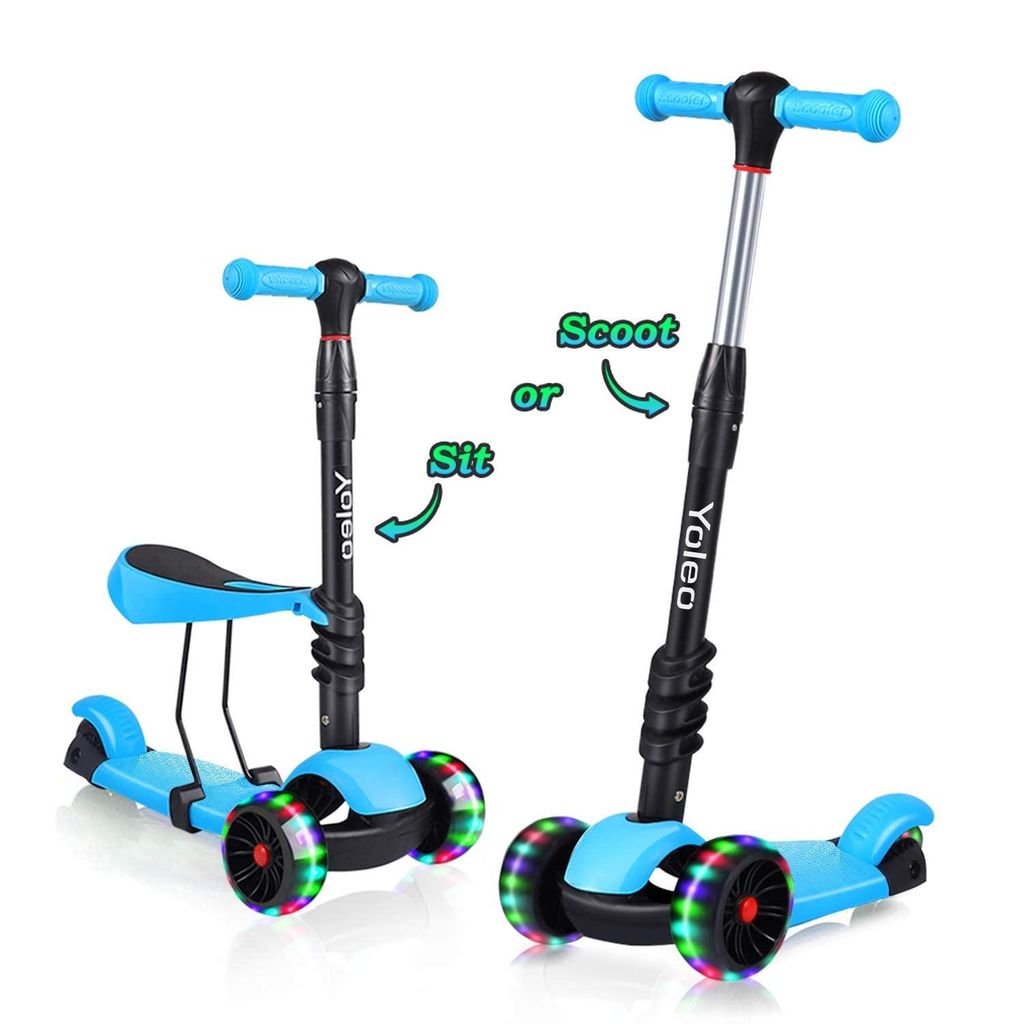 Yoleo 3-in-1 Kinder Roller Scooter mit Abnehmbarem Sitz, LED große Räder, Höheverstellbaren Lenker für Kleinkinder Jungen Mädchen ab 2 Jahre (...