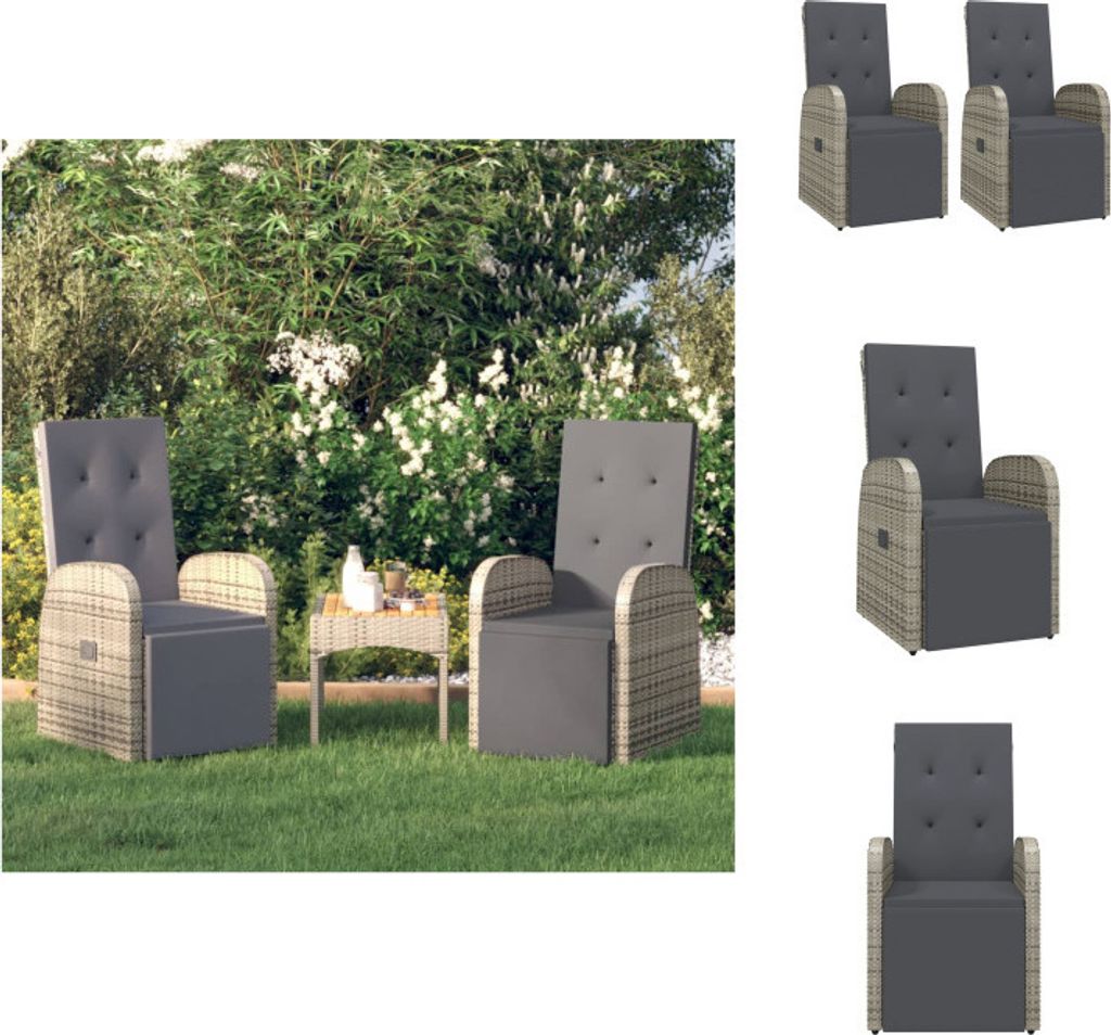 vidaXL Garten-Liegestühle mit Kissen 2 Stk. Grau Poly Rattan - Gartenstühle