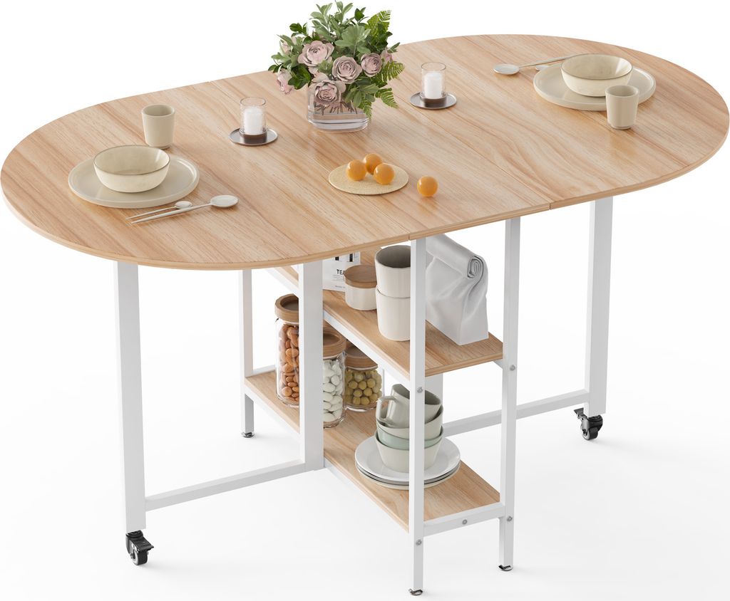Mondeer Table de cuisine pliante avec 2 étagères et Image du produit 