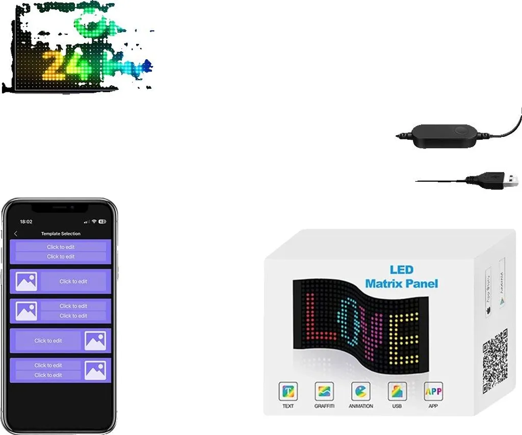 Panneau matriciel LED flexible 16x43cm étanche avec contrôle par App