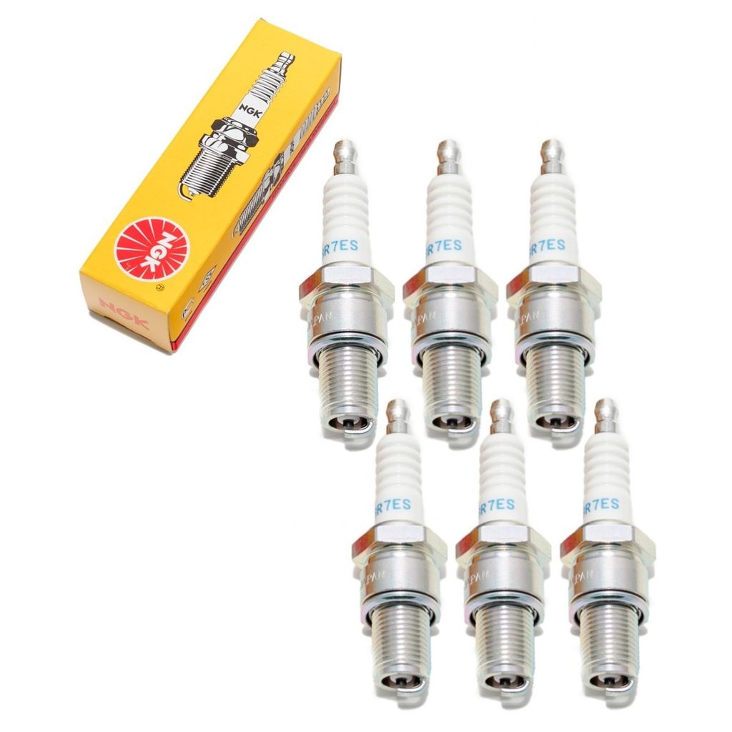 Zündkerzen Set NGK 6x BR7ES Zündkerze entstört, 19,0mm Langgewinde Ø 14,0mm Hex 20,8mm, Elektrodenabstand 0,75mm, Wärmewert 7, 5122 / 6615