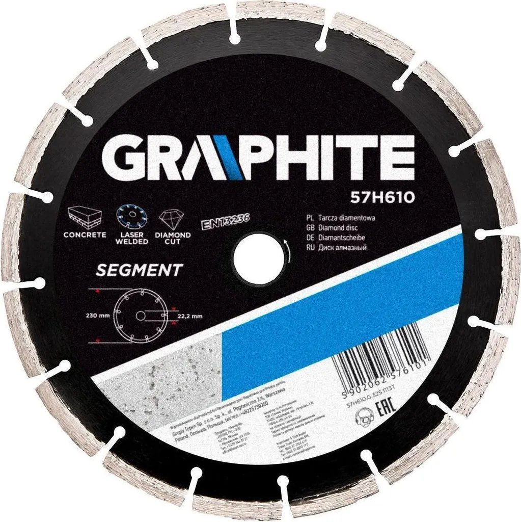 Disque à tronçonner diamanté 230 mm robuste pour meuleuse de chantier