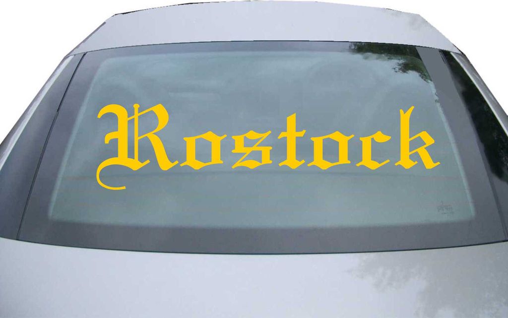 Indigos UG - Aufkleber Heckscheibe & Motorklappe DE6568 - gold - 600x150 mm - Stadt Rostock - Auto Scheiben Fenster Heckklappe Tuning Racing JDM - ...