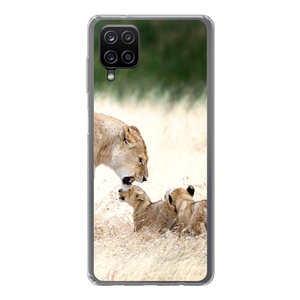 MuchoWow Handyhülle Schutzhülle Hülle für Samsung Galaxy A12 Löwe - Gras - Junge - Familie Silikon Softcase Handy Hülle - Bild