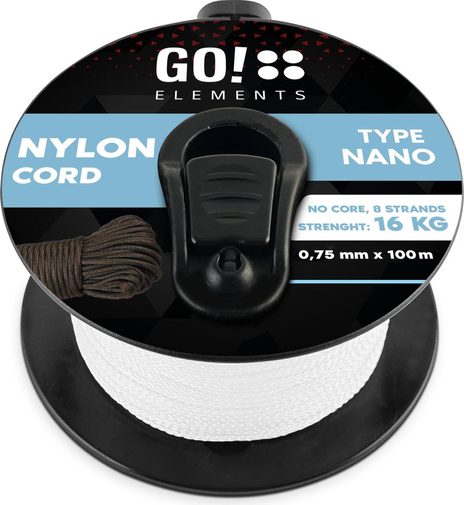 GO!elements 100m Nano Cord Seil aus reißfester Nylonschnur - 0,75mm Nano Cord Typ Nano Schnur - geeignet als Allzweckseil & Reepschnur - Max. 16kg...