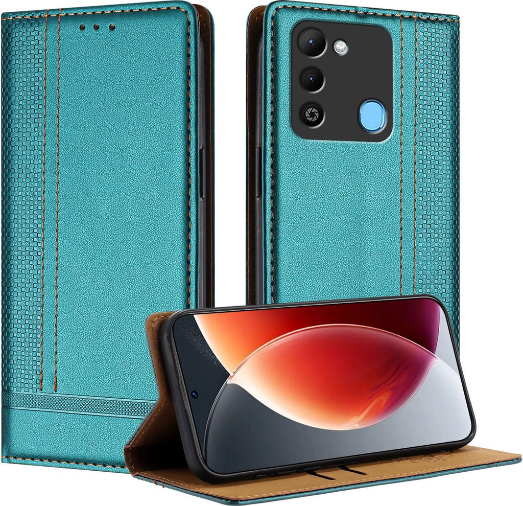 Handyhülle für Tecno Spark 9 Leder Flip Klappbare Schutzhülle mit Standfunktion Grün