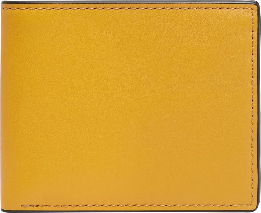 Petit portefeuille bifold jaune moutarde en cuir pour homme actif