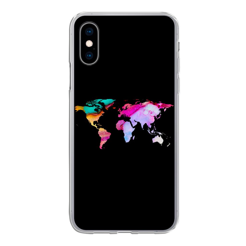MuchoWow Handyhülle Schutzhülle Hülle für iPhone X Weltkarte - Farbe - Aquarell Silikon Softcase Handy Hülle - Handyhülle