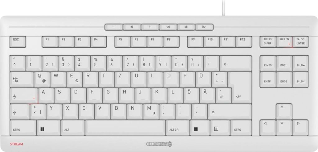 CHERRY STREAM KEYBOARD TKL - Tastatur - USB - QWERTZ - Deutsch - Tastenschalter: CHERRY SX - Grau, weiß