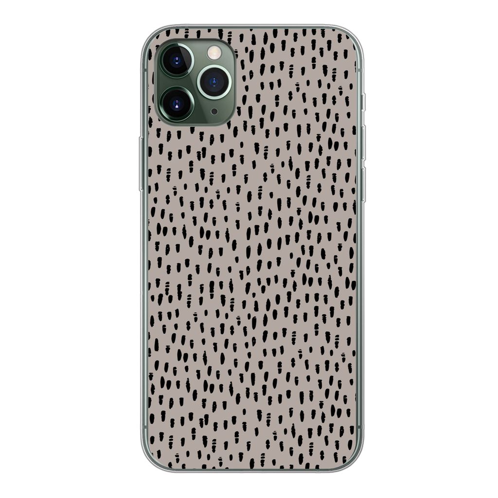 MuchoWow Handyhülle Schutzhülle Hülle für iPhone 11 Pro Max Polka dots - Braun - Schwarz Silikon Softcase Handy Hülle - Schutz