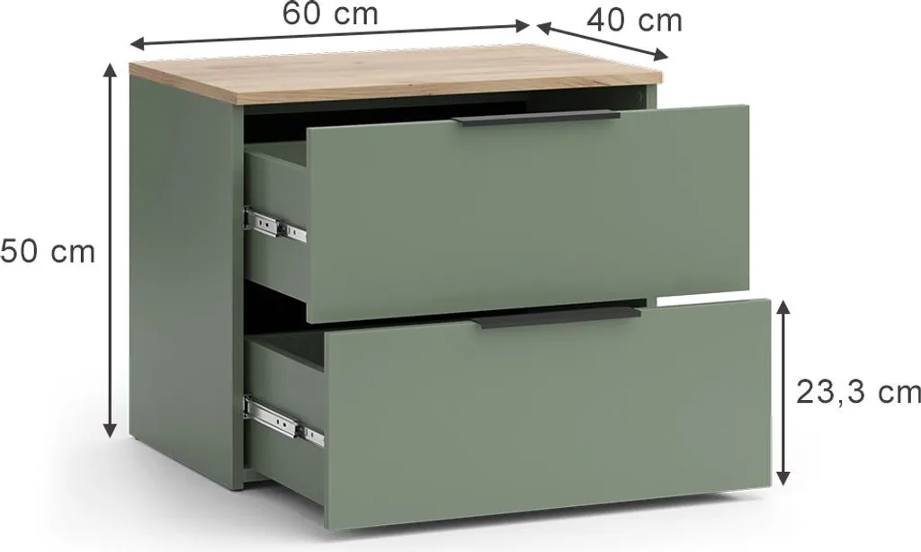 Table de chevet haute ou commode d'appoint Vicco Wido Vert 2 tiroirs - 3