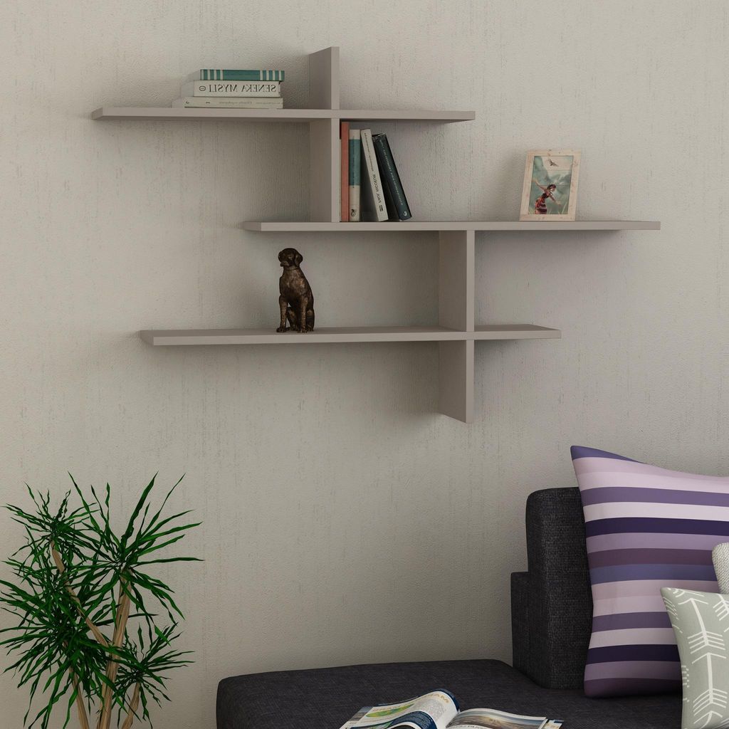 DECORTIE Leo Modernes schwimmendes Regal Mokkagrau 123 x 22 x 81 cm