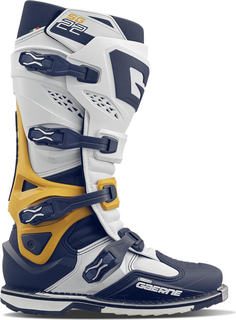 Gaerne SG22 Motocross Stiefel, weiß/blau/gelb, 46