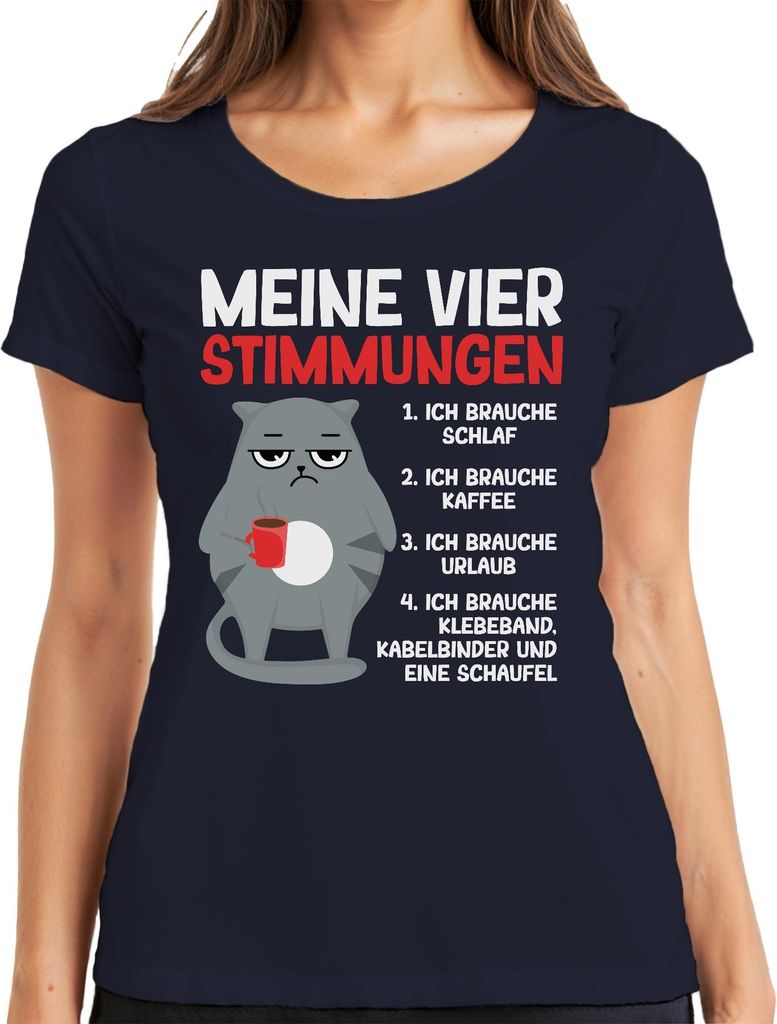 Lustige Katze Ich brauche Schlaf Kaffee Urlaub Geschenk Büro Damen T-Shirt, Navy, XL