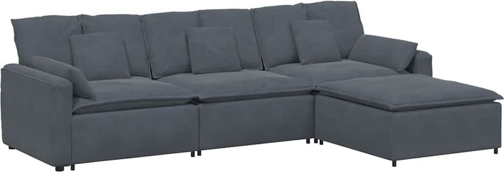 Modulares Sofa mit Fußhocker und Kissen Dunkelgrau