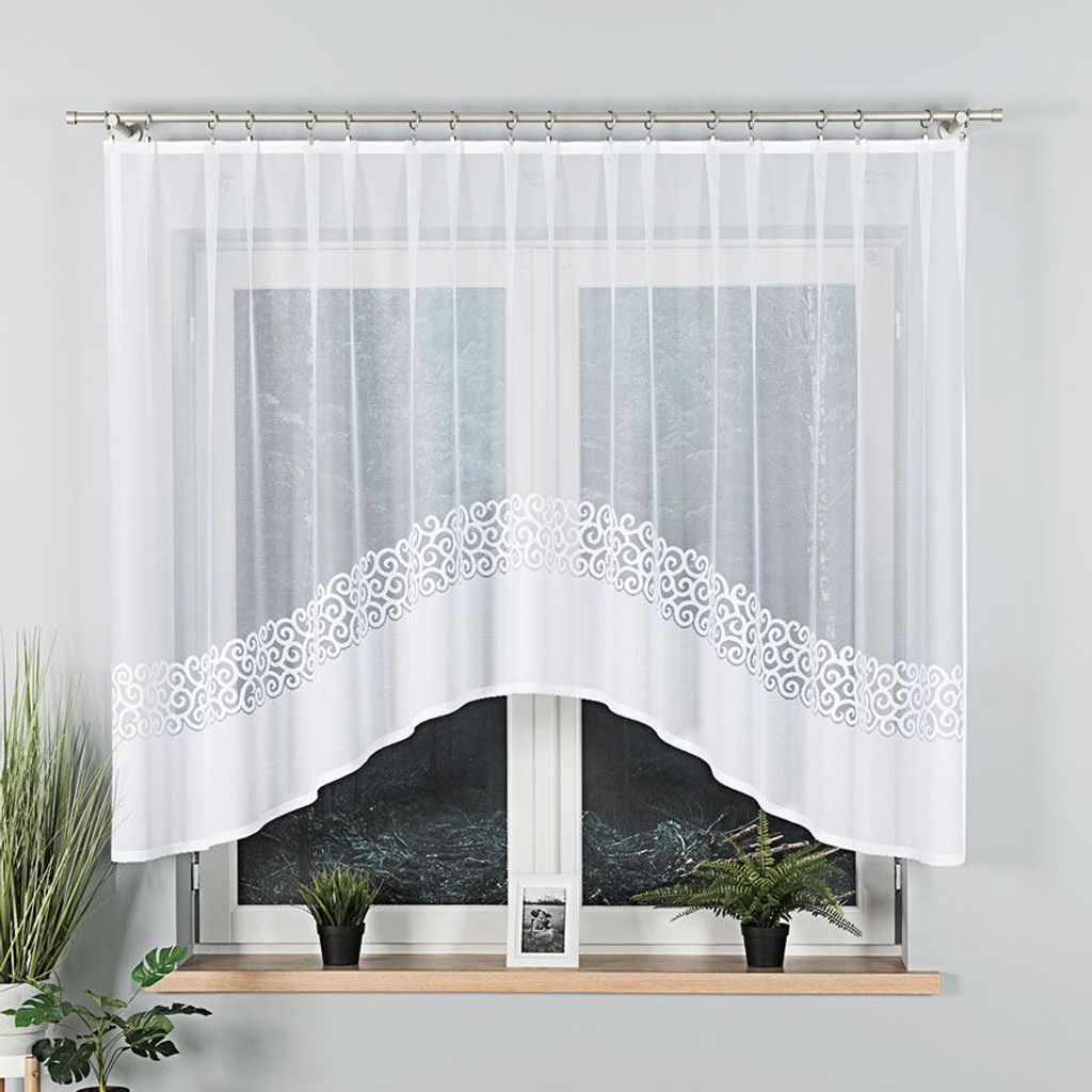 DANIELA - Fertiggardine aus Jacquard mit Schnitt unten - 300x140 cm - weiß
