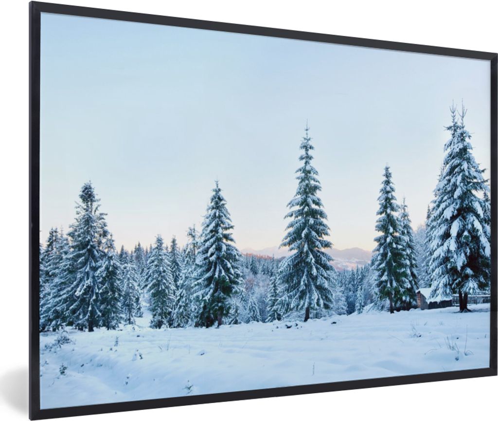 MuchoWow Gerahmtes Poster Winter - Schnee - Bäume 90x60 cm - Poster mit Schwarzem Bilderrahmen Wandposter Rahmen Foto Bilder - Fotorahmen - Foto...