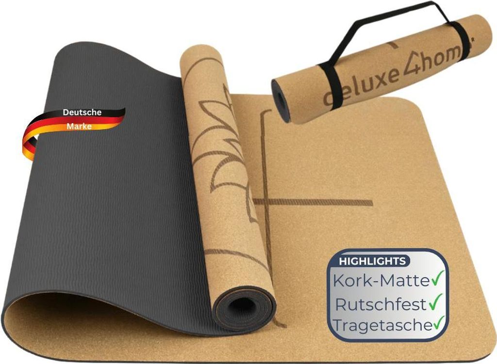 Yogamatte Kork rutschfest EMMI [Mit Tragegurt] 4mm Dicke | Produktbild 
