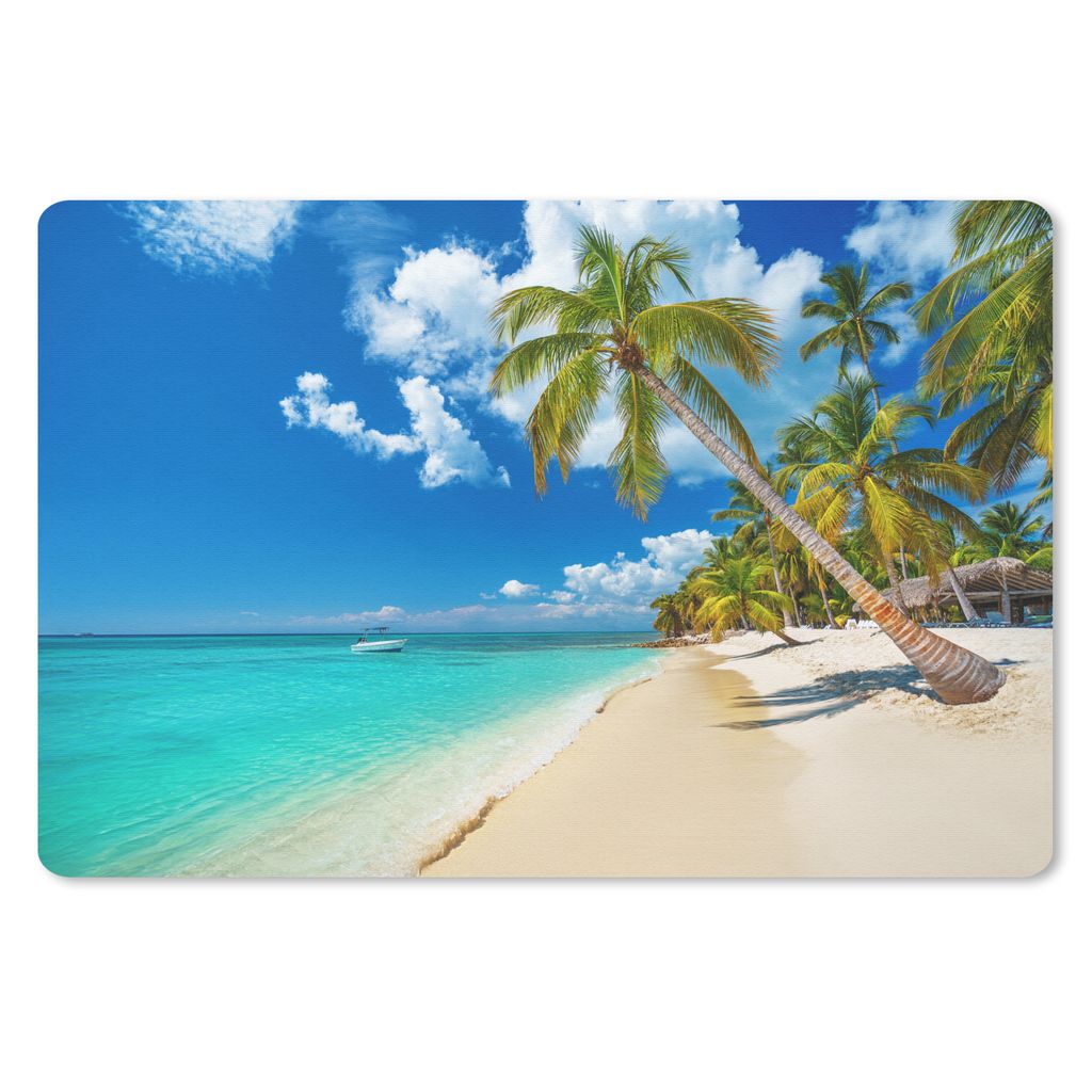 MuchoWow Schreibtischunterlage Strand - Meer - Boot - Palme 60x40 cm - XXL Mauspad - Großes Mauspad