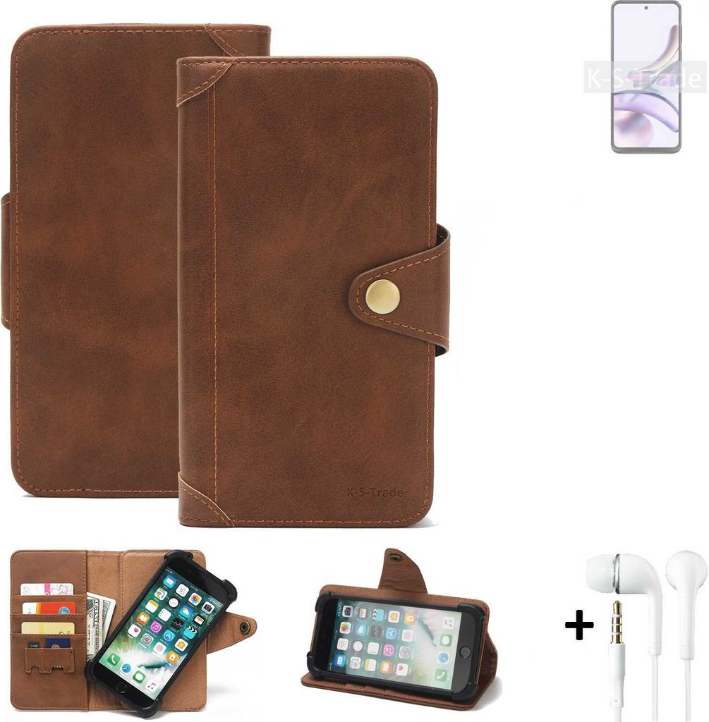K-S-Trade Handyhülle + Kopfhörer kompatibel mit Motorola Moto G13 Schutz Hülle Walletcase Bookstyle Tasche Case Handytasche Wallet Flipcase Cover