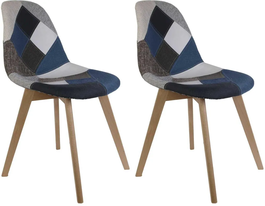 Chaise Patchwork Bleu Gris - Lot de 4 Chaises Design Nordique Confort - 8