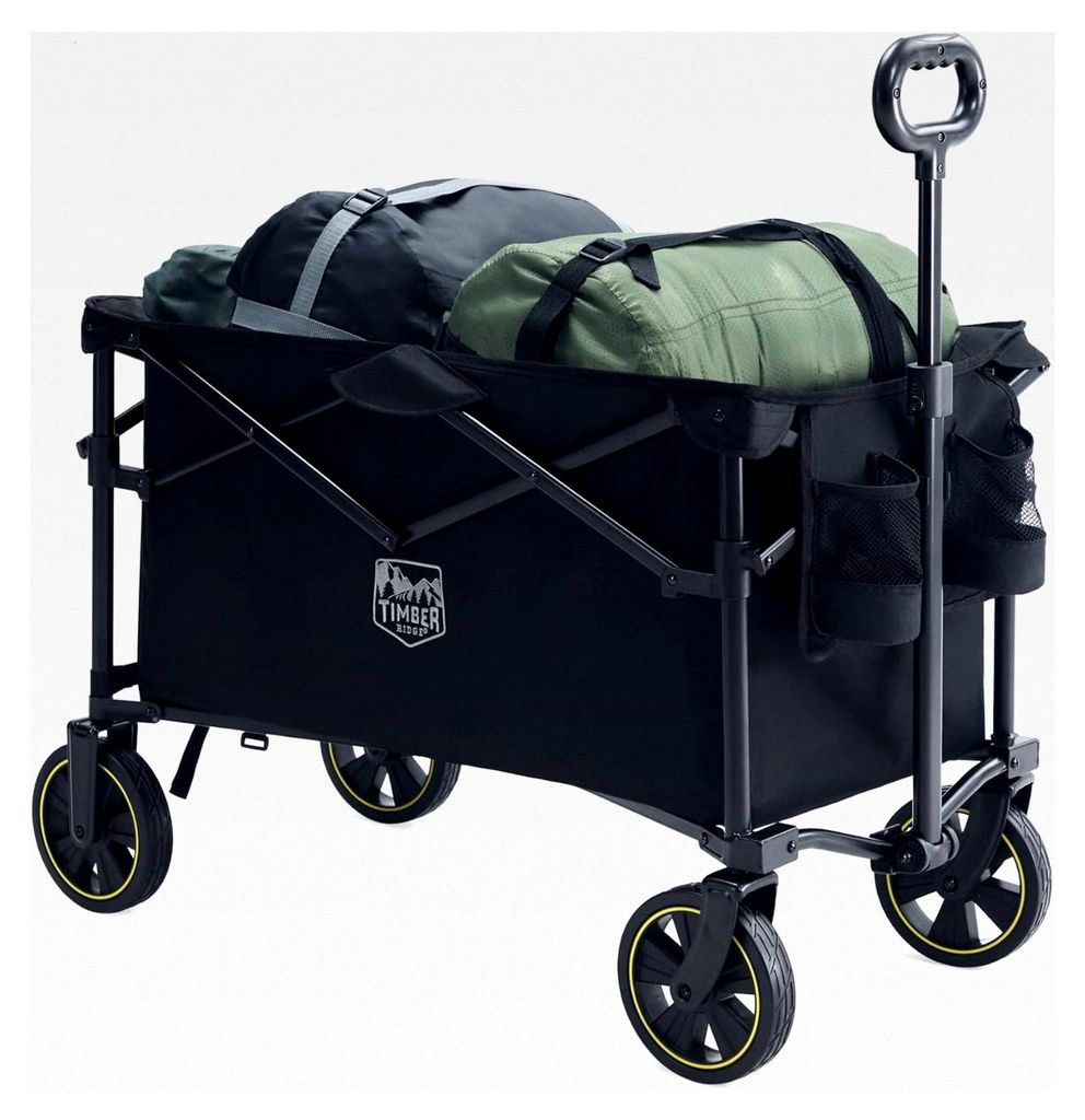 Faltbarer Bollerwagen 200L mit Getränkehalter und verstellbarem Griff, Handwagen für alle Gelände, Outdoor, Camping, Einkaufen, Garten, belastba...