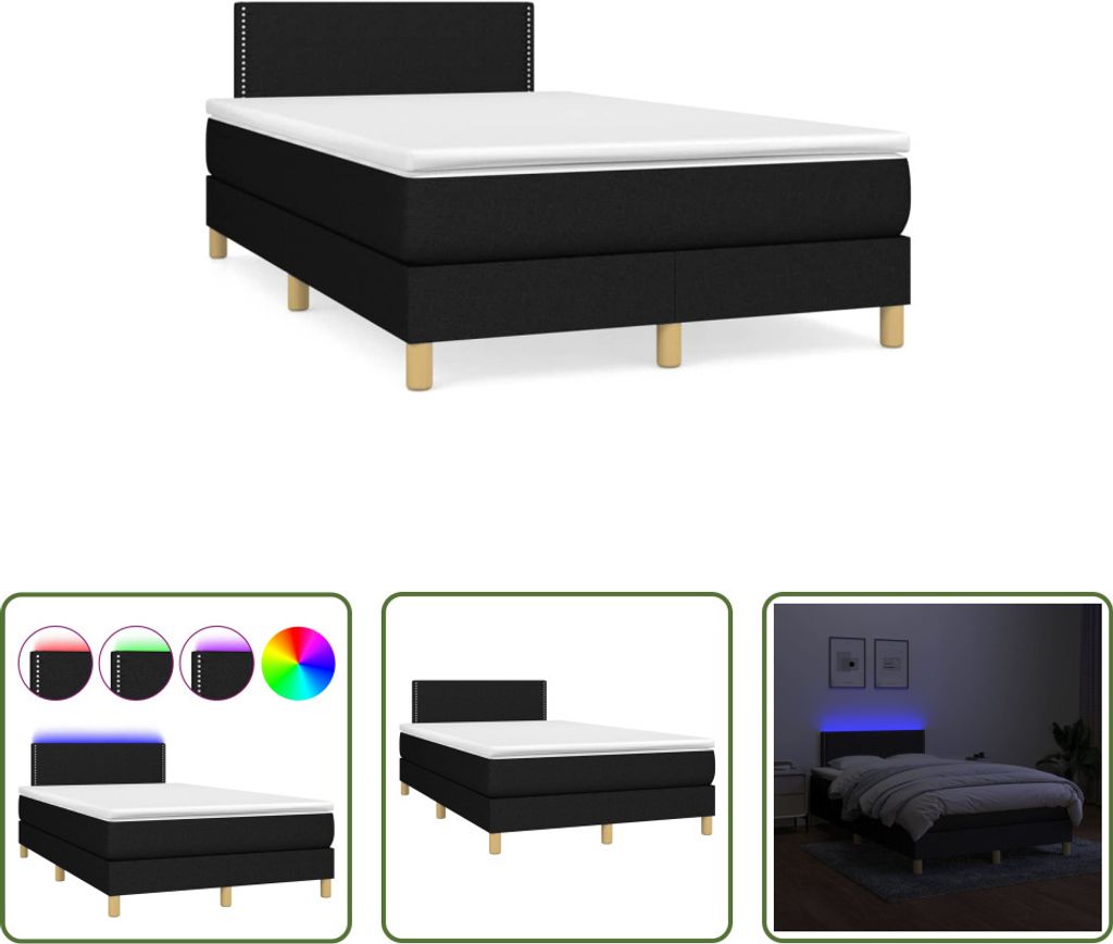 The Living Store Boxspringbett mit Matratze & LED Schwarz 120x190 cm Stoff