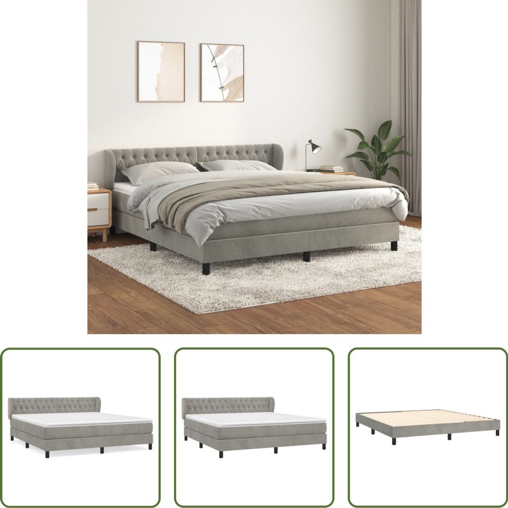 The Living Store Boxspringbett mit Matratze Hellgrau 180x200 cm Samt