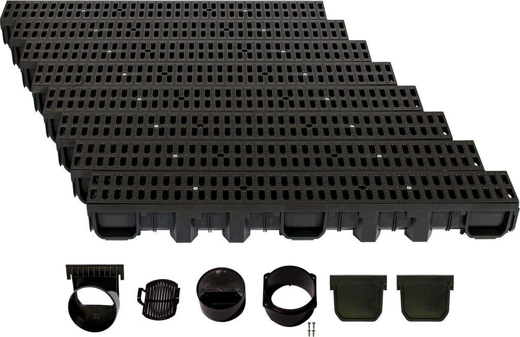 Entwässerungsrinne Höhe 115mm Kunststoff 8m, Stegrost, Produktbild 