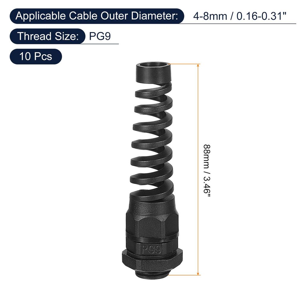 10 Stš¹ck Wasserdichte Kabelverschraubung, PG9 Nylon Kabeldurchfš¹hrung Spiralfeder Kabelgelenk mit Dichtung fš¹r 4-8mm Drahtgewinde Kabelbef...