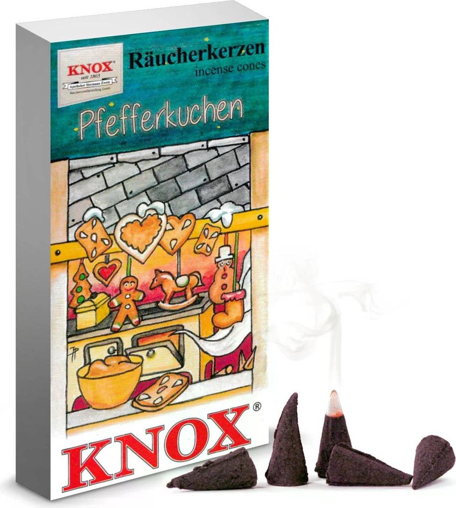 Räucherkerzen KNOX Pfefferkuchen mit würzigem Gebäckduft in Weihnachtsverpackung BxHxT 6,5x12x2,2cm NEU