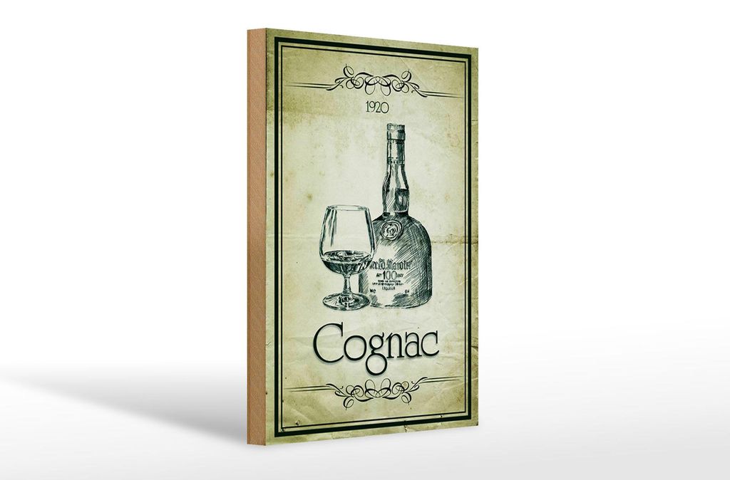 Holzschild Alkohol 20x30cm 1920 Cognac Retro